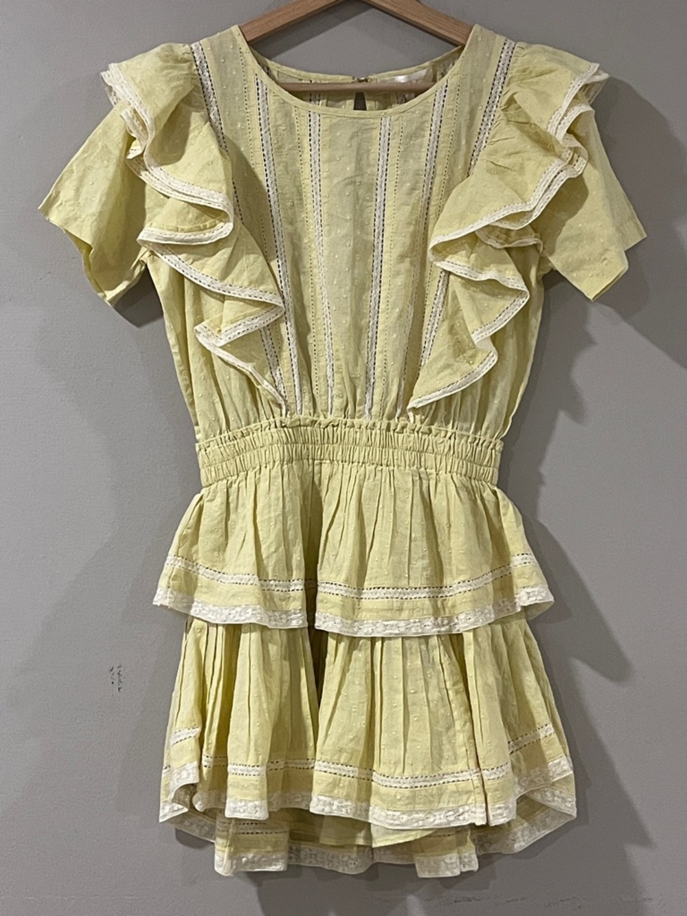 LoveShackFancy Pale Yellow Ruffled Mini Dress